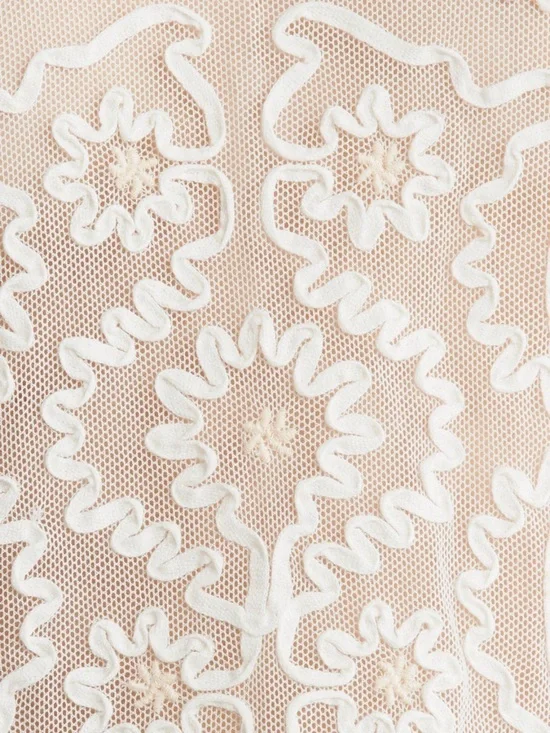 FARM Rio Ivory Sheer Embroidered Mock-Neck Blouse - Picture 6 of 6